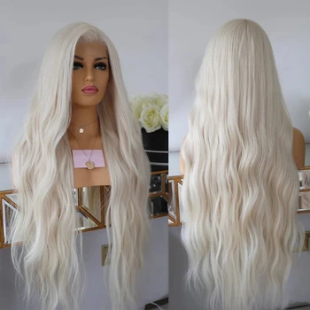 Platin Sarışın Dalgalı Sentetik Dantel ön peruk Kadınlar İçin Buz Beyaz Şeffaf dantel ön peruk Ön Koparıp Saç