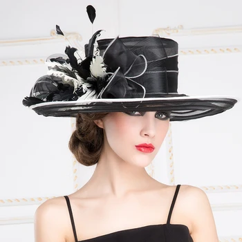 Lady Yeni Organze Fedoras Şapka Kadın Moda Ogan Iplik Şapka Geniş Ağız Güneş Kremi Açık Seyahat Kap İngiliz Elbise Parti Şapka B-8196