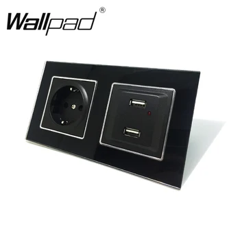AB Schuko Soketi USB Şarj Çıkışı Klipleri ile Wallpad Siyah Cam Panel LED Göstergesi USB Bağlantı Noktaları + 16A AB Soket Pençe ile