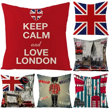 Sevimli Londra Keten Yastık Kılıfı İngiliz Bayrağı Yastık Kılıfı ofis kanepesi Yatak Yastık Kılıfı Sandalyeler 45x45cm İç Ev Dekor için
