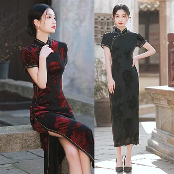 Yourqıpao Vintage Yeni Bahar ve Yaz Moda Geliştirilmiş Podyum Cheongsam Yaşlı kadın Hanfu Elbiseler Çin Anne Önlük