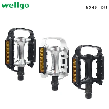 WELLGO Ultralight Rulman Pedallar M248 Yol Bisikleti Pedalı MTB Aksesuarları M248DU Alüminyum Alaşım Siyah Gümüş dağ bisikleti Parçaları