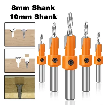 1 Adet 8 / 10mm Shank HSS Ağaç İşleme Havşa Yönlendirici Bit Seti Vida ahşap freze kesici Metal Alaşım Matkap Ucu + Anahtarı