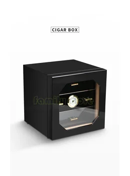 Kullanılan COHIBA puro puro kutusu koyabilirsiniz Yaklaşık 50 Puro,Siyah piyano cilası Sedir Kaplı Puro Dolabı Neme 3 Çekmeceli