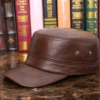 Erkek Hakiki Deri beyzbol şapkası Yetişkin Sıcak Kış Kulaklığı İnek Derisi Kapağı Earprotection Düz Şapka Snapback Şapka Erkek Rahat B-7285