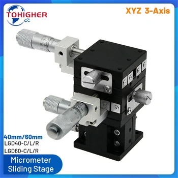 Yüksek Hassasiyetli XYZ 3 Eksenli 40mm 60mm Mikrometre Doğrusal Sahne Mini Manuel Deplasman Platformu LGD40 LGD60 için optik ekipmanlar