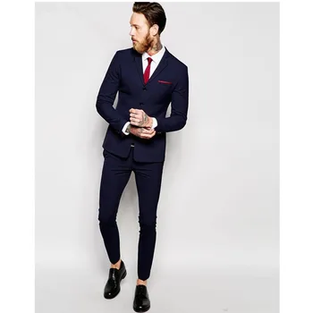 Iş Mavi Sonbahar Beyler El Yapımı Artı Boyutu Kostüm Homme Blazer Smokin Düğün Takımları Erkekler Için 2017 Custom Made Erkek Takım Elbise