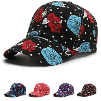 Çiçek beyzbol şapkası Kadın Pamuk güneş şapkası Hip Hop Şapka Çiçek Baskı beyzbol şapkası Strapback Kap Spor Unisex Kap