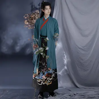 Şarkı Hanfu Zarif Bahar Yaz Yeni Çin Günlük Tarzı Çapraz Yaka Elbisesi Erkekler Hanfu Seti Oryantal Geleneksel Cosplay Giyim