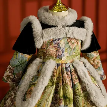 Noel Prenses Elbise 2023 Yeni Yıl Elbise Kızlar için Artı Kadife Kalınlaşmak Sıcak Kış Bebek Bebek Giysileri Çin Tarzı Hanfu