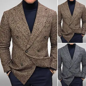 Erkekler Casual Blazer Slim Fit Yatak Açma Yaka Streetwear Sonbahar Kış Soyunma İngiliz Tarzı Düğmeler Takım Elbise Ceket Ceket Ofis için