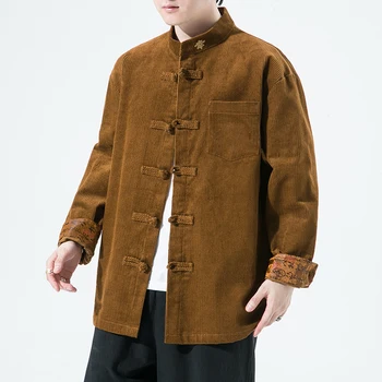 Sonbahar / Kış Yeni erkek Kadife Ceket Ceket Uzun Kollu Gömlek Artı Boyutu Toka Ceket erkek Japon Sokak Moda giyim