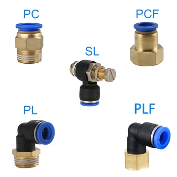Pnömatik PC / PCF / PL / PLF Pnömatik konnektör 4mm-12mm bağlantı dişi 1/8