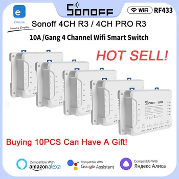 10 ADET Sonoff 4CH R3/4CH PRO R3 WiFi akıllı anahtar modülü RF uzaktan ışıkları anahtarı 4 Gang Desteği 4 Cihazlar Alexa ile Çalışır
