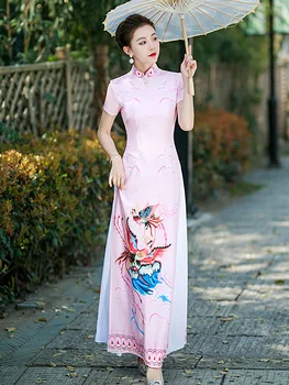 Yourqipao Ao Dai Cheongsam 2023 Yeni Çin Cheongsam'lar Podyum Vietnamca Kadınlar Geliştirilmiş Uzun Performans Akşam Giyim