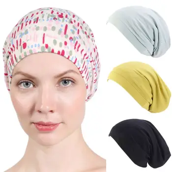 Kadın Saten Astarlı Uyku Kap Düz Renk Çiçek Baskı Saç Dökülmesi Kemo Headwrap Elastik Geniş Bant hımbıl bere Tokat Şapka