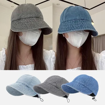 Vintage Yıkanmış Denim Geniş Kenarlı güneş şapkası İpli Ayarlanabilir vizör kep Kadınlar İçin plaj şapkaları Yaz UV koruma Açık kapaklar