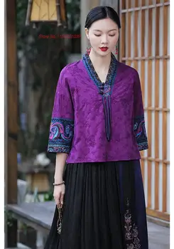 2023 geleneksel çin vintage bluz halk cheongsam qipao çiçek nakış bluz çin hanfu üstleri oryantal tang takım elbise