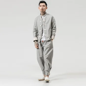 Yourqıpao Retro Ceket Uzun Kollu Tang Takım Elbise Toka Ceket Oryantal Pamuk Kung Fu Gömlek Geleneksel Çin Giyim Erkekler için
