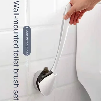 Silikon Tuvalet Fırçası Duvara Monte Otomatik Açma ve Kapama Banyo Temizleme Fırçası Seti Ölü Köşe Yıkama Ev Aletleri