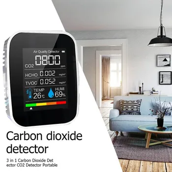 5 in1 CO2 Metre Dijital Sıcaklık Nem Sensörü Test Cihazı Çok Fonksiyonlu Hava Kalitesi Monitör Karbon Dioksit TVOC HCHO Dedektörü