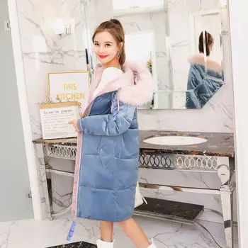 Kadın Kış Ceket Altın Kadife Ceket Parka Orta Uzunlukta Kapüşonlu Ceket Sıcaklık Ücretsiz Kargo Kore Moda Toptan Artı Boyutu