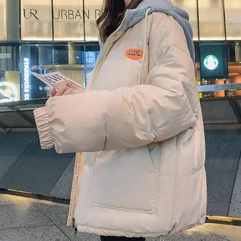 2023 Yeni Kadın Aşağı Pamuk Ceket Kış Ekmek Ceket Kadın Kısa Parkas Gevşek Kalın Sıcak Dış Giyim Çok Yönlü Kapşonlu Palto