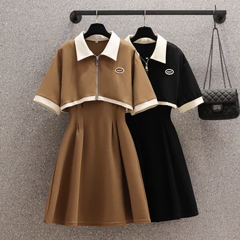 Yaz Zarif İki Parçalı Set Kadın Kore Tarzı Fermuar Ceketler Ceket + Kayış Mini Elbise Takım Elbise Kadın Katı Rahat İnce Setleri