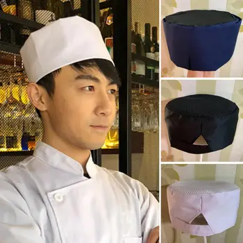 Nefes Örgü Düz Kubbe Ayarlanabilir Raptiye Bant şef şapkası Japon Kore Gıda Garson Çalışma suşi Kap Restoran Mutfağı