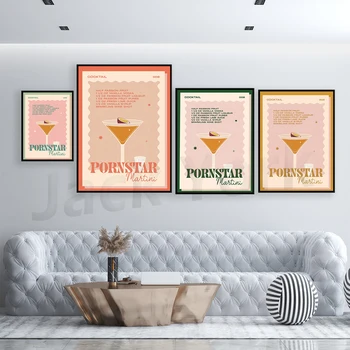 Retro Kokteyl Porno Martini Baskı / İllüstrasyon / Duvar Sanatı / Poster / Bar / Mutfak / Retro / Hediye