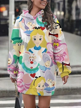 Disney Alice in Wonderland Hoodie Baskı Rahat Basit Sokak Stili Bayanlar Kapüşonlu Sweatshirt Elbise kadın Parti Kazak Tops