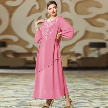 Müslüman Elbise Yuvarlak Yaka Katı Parlama Kollu Zarif Vestidos Eid 2023 Yeni Ramazan Abayas Parti Abaya Kadınlar Kaftan Kaftan