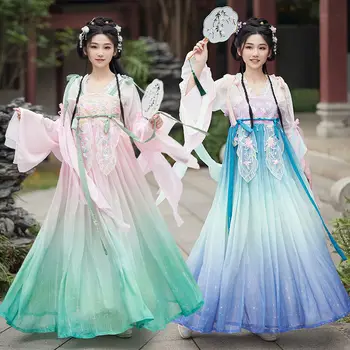 Orijinal Prenses Çiçek Nakış Elbise Çin Geleneksel Hanfu Kadınlar Vintage Peri Cosplay Kostüm Karnaval Kıyafet