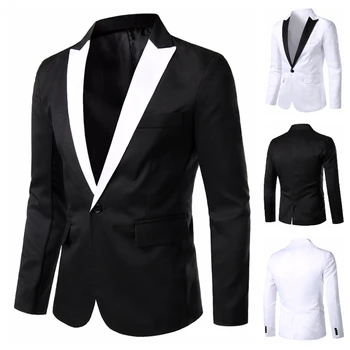2023 Yeni Varış Takım Elbise erkek Tek Düğme Takım Elbise Slim Fit Parti Düğün Casual Blazer Siyah ve Beyaz Katı Tasarım Yaka Blazers