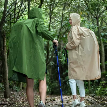 Yeşil / Haki Sırt Çantası Su Geçirmez Kadın Erkek Yağmurluk Ceket Kapşonlu Tırmanma yağmurluk Yetişkinler Yürüyüş Panço Açık Yağmurluk