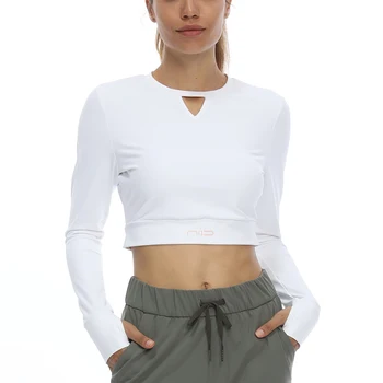 Kırpma Üstleri Kadın Yoga T-Shirt Katı Pilates Üst Uzun Kollu koşu tişörtü Seksi Maruz Göbek Hızlı Kuru Spor Salonu Spor