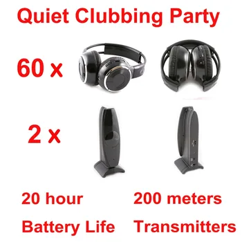 Sessiz Disko Rekabet Sistemi Katlanabilir kablosuz kulaklıklar Sessiz Clubbing Parti Paketi (60 Kulaklık + 2 Vericiler)