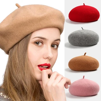 Fransız Bere Kapaklar Kadınlar için Sonbahar Kış Bere Sokak Stili Düz Kap Yün Sıcak Zarif Femme Kız Bere Şapka Kapaklar