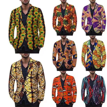 8 Renkler Hawaii Tarzı Blazers Hint Ulusal erkek Tek Düğme Rahat Ceket Ceket Yeni Çiçek Eğlence Takım Elbise M-3XL