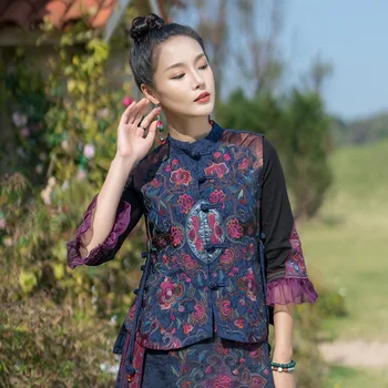 Ulusal Tarzı Nakış Tang Takım Elbise Yelek Kadın Gevşek Kolsuz Ceket Vintage Casual Kadın Çin Giyim Çin Yelek