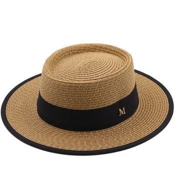 yaz güneş şapkası bayanlar moda kız hasır şapka şerit yay plaj şapkası rahat çim düz üst panama şapka kemik bayan vizör kapağı