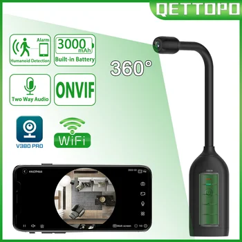 Qettopo 5MP 360 ° Panoramik WİFİ Mini Kamera Dahili Pil AI İnsansı Algılama VR Balıkgözü Ultra Geniş Açı IP Kamera V380