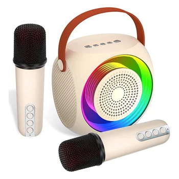 Mini Karaoke Makinesi, LED Işıklı Çocuklar ve Yetişkinler için Taşınabilir Bluetooth Hoparlör Kablosuz Mikrofon