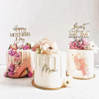 Mutlu Anneler Günü doğum günü Pastası Topper Altın Basit tasarım Akrilik ANNE Parti Kek Toppers anneler Günü Hediyeleri Tatlı Dekorasyon