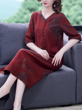 Vintage İpek Midi Kadın Elbise 2022 Sonbahar Yeni Kore Moda Baskı Yaz Zarif Lüks Akşam Vestidos De Mujer Casual
