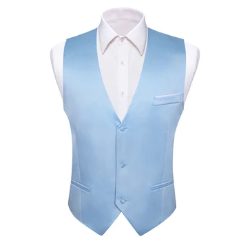 Klasik Slim Fit Takım Elbise Yelek Erkekler İçin Bebek Mavi V Yaka Yelek Kravat Setleri Eğlence Damat Parti Düğün Tasarımcı Barry.Wang DM-24