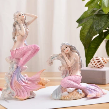 Akdeniz Reçine Denizkızı Figürleri Dekorasyon Ev oturma odası masası Mermaid Prenses Heykelleri Süsler El Sanatları Doğum Günü Hediyeleri