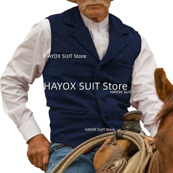 Erkek Slim Fit Yelek Vintage Balıksırtı Yün Kolsuz Ceketler İş Rahat Chalecos