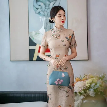 2023 Bahar Yeni Cheongsam Etek Orta Uzunlukta Genç Kız Çin Tarzı Retro Geliştirilmiş Qipao Elbise Akşam Parti Elbise kadınlar İçin
