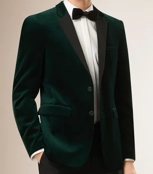 Erkek Kadife Blazers Custom Made Slim Fit Koyu Yeşil Kadife Ceket Erkekler, Erkekler İçin özel Kadife Blazers, Erkek Kadife Takım Elbise Ceket